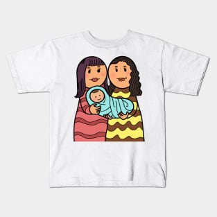 Happy Young Lesbian Family Kids T-Shirt